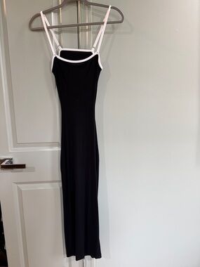 Black & White Slim Slip Dress with Contrast Trim & Back Cutout